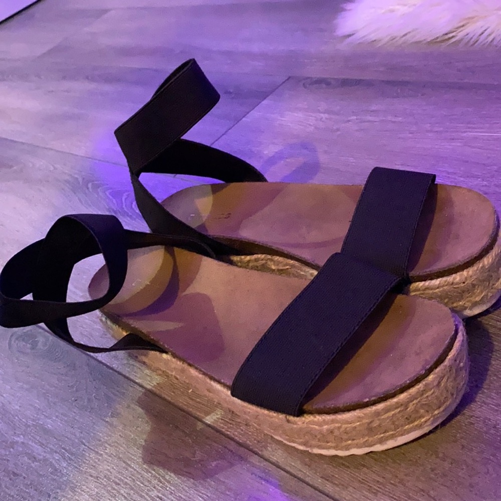black/brown strap up sandals, condition 7/10